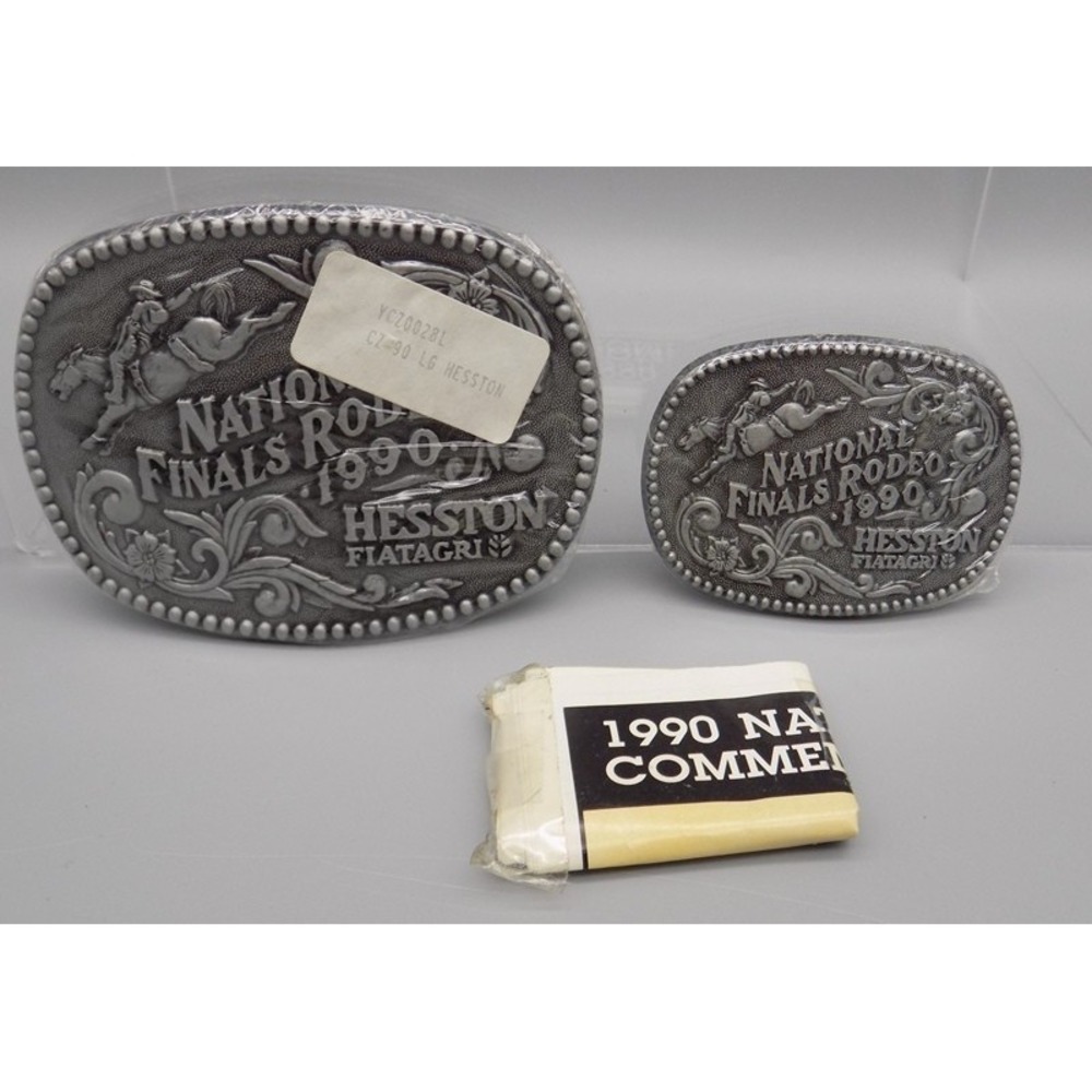 2 New Hesston National Finals Rodeo 1990 NFR Buckles Sealed Fiatagri Rare
